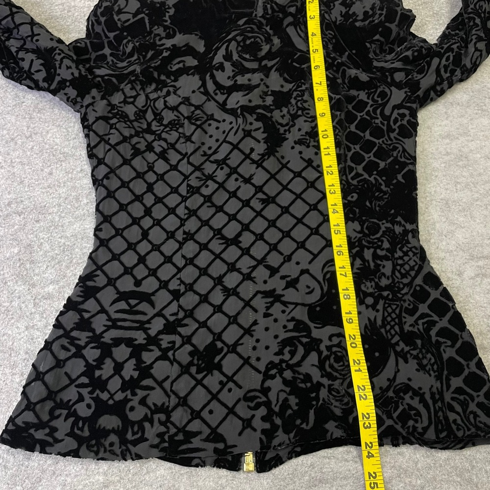Balmain x HM 2015 Black Silk Burnout Velvet Mock Neck Top Gold Zip Size 8 - Picture 15 of 16